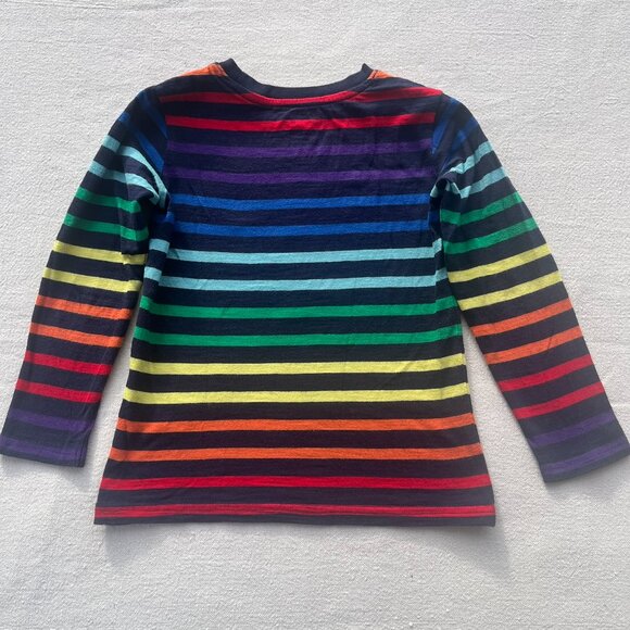 Primary Long-Sleeve Rainbow Stripe/Navy Tee, Size 4-5, GUC - Picture 4 of 4